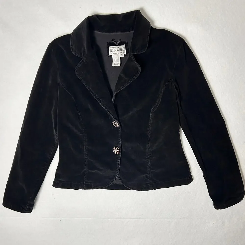 Vintage Y2K Velvet Blazer Women's Cropped WhimsiGoth Office Black Jacket Size M - Picture 1 of 9